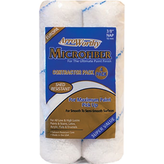 ArroWorthy 9" x 3/8" Nap Microfiber Roller Covers 4pk