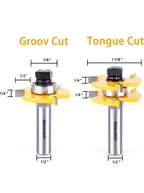 Newdeli Tongue and Groove Router Bit Set 1/4 Inch or 1/2” Shank - 2pcs Router Bits for 3/4" Stock, 1/2" Cutting Depth - T Shape 3 Teeth Wood Milling Cutter Woodworking Tool 1 2"