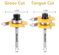 Newdeli Tongue and Groove Router Bit Set 1/4 Inch Shank - 2pcs Router Bits for 3/4" Stock, 1/2" Cutting Depth - T Shape 3 Teeth Wood Milling Cutter Woodworking Tool